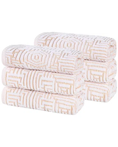 Superior Set Of 6 Jasper Cotton Modern Geometric Jacquard Plush Hand Towels In Orange