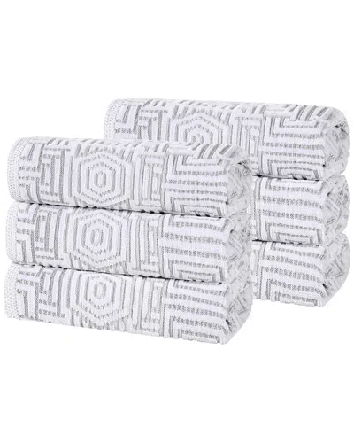 Superior Set Of 6 Jasper Cotton Modern Geometric Jacquard Plush Hand Towels In Gray