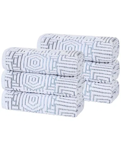 Superior Set Of 6 Jasper Cotton Modern Geometric Jacquard Plush Hand Towels In White
