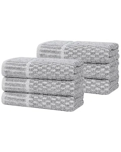 Superior Set Of 6 Juno Medium Weight Checkered Border Hand Towels In Gray