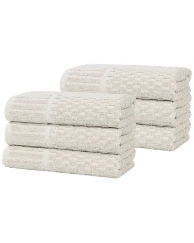 Superior Set Of 6 Juno Medium Weight Checkered Border Hand Towels In Neutral