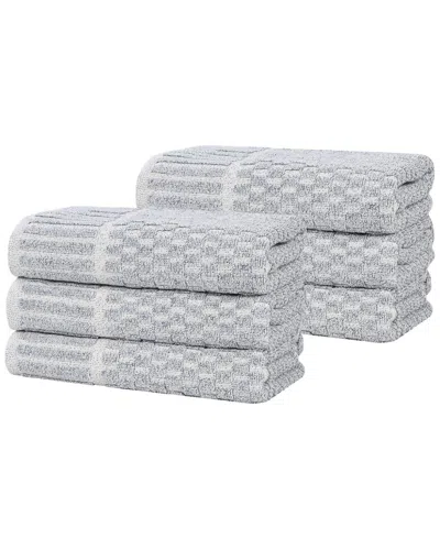 SUPERIOR SUPERIOR SET OF 6 JUNO MEDIUM WEIGHT CHECKERED BORDER HAND TOWELS
