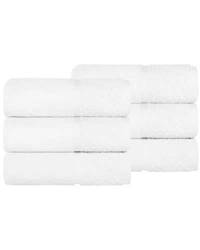 Superior Set Of 6 Lodie Cotton Plush Jacquard Solid & Two-toned Hand Towels In White