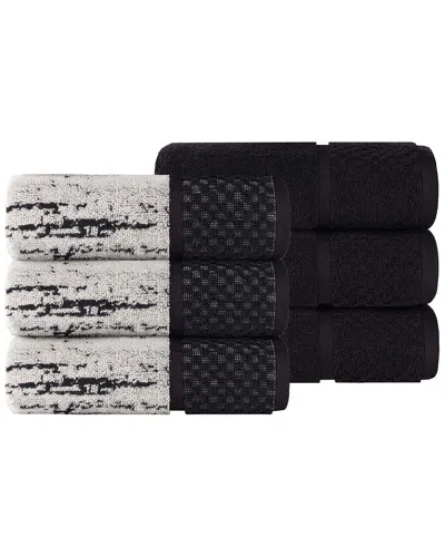 Superior Set Of 6 Lodie Cotton Plush Jacquard Solid & Two-toned Hand Towels In Black