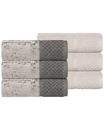 Superior Set Of 6 Lodie Cotton Plush Jacquard Solid & Two-toned Hand Towels In Multi