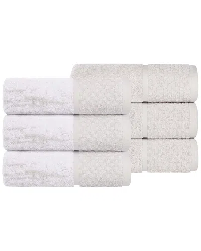SUPERIOR SUPERIOR SET OF 6 LODIE COTTON PLUSH JACQUARD SOLID & TWO-TONED HAND TOWELS