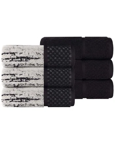 Superior Set Of 6 Lodie Cotton Plush Jacquard Solid & Two-toned Hand Towels