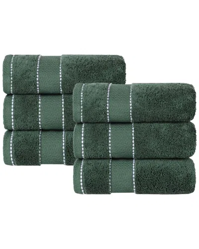Superior Set Of 6 Niles Giza Cotton Dobby Ultra-plush Thick Soft Absorbent Hand Towels In Green