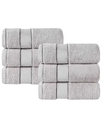 Superior Set Of 6 Niles Giza Cotton Dobby Ultra-plush Thick Soft Absorbent Hand Towels In Gray