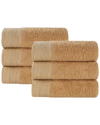 Superior Set Of 6 Rayon Eco-friendly Fluffy Soft Modern Solid Hand Towels In Orange