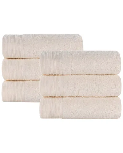 Superior Set Of 6 Rayon Eco-friendly Fluffy Soft Modern Solid Hand Towels In White
