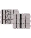 Superior Set Of 6 Sadie Zero Twist Cotton Jacquard Floral Absorbent Hand Towels In Metallic