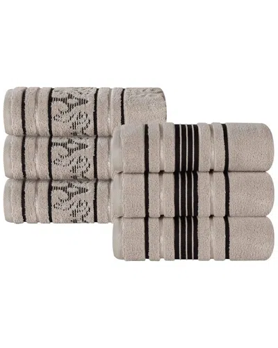 SUPERIOR SUPERIOR SET OF 6 SADIE ZERO TWIST COTTON JACQUARD FLORAL ABSORBENT HAND  TOWELS