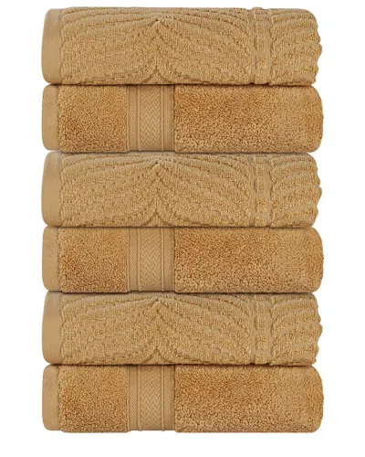 Superior Set Of 6 Zero Twist Cotton Elegant Chevron Soft Absorbent Assorted Hand Towels