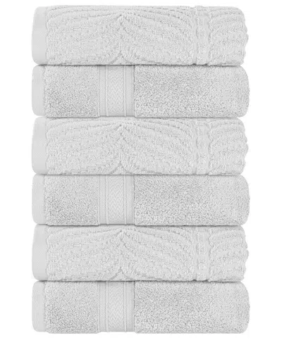 Superior Set Of 6 Zero Twist Cotton Elegant Chevron Soft Absorbent Assorted Hand Towels In Gray