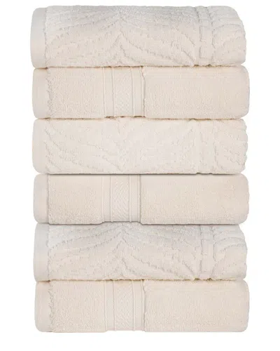 Superior Set Of 6 Zero Twist Cotton Elegant Chevron Soft Absorbent Assorted Hand Towels In Neutral