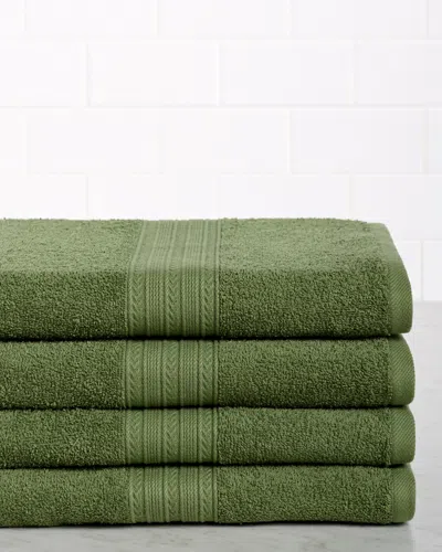 Superior Set Of Four Eco-friendly Bath Cotton Towels In Green