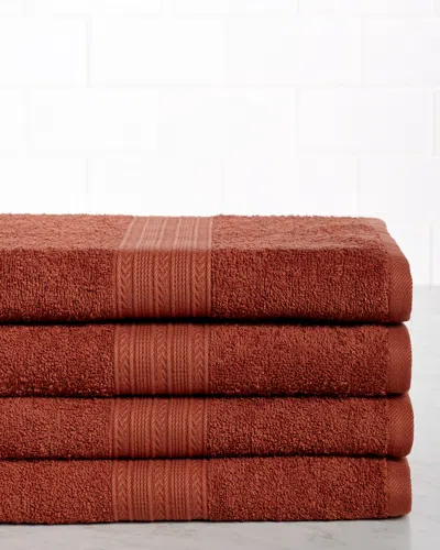 Superior Set Of Four Eco-friendly Bath Cotton Towels In Red