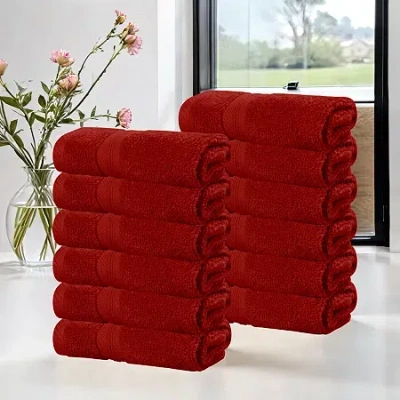 Superior Smart Dry Cotton 12pc Face Towel 12-pc. Quick Dry Bath Towel Set In Red