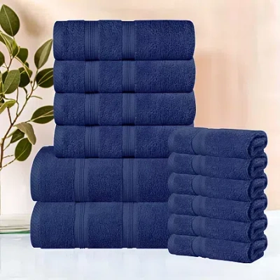 Superior Smart Dry Cotton 12pc Towel Set 12-pc. Quick Dry Bath Towel Set In Blue