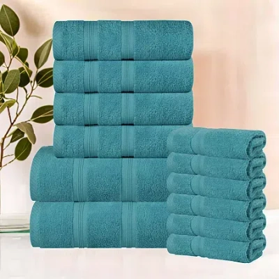 Superior Smart Dry Cotton 12pc Towel Set 12-pc. Quick Dry Bath Towel Set In Green