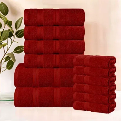 Superior Smart Dry Cotton 12pc Towel Set 12-pc. Quick Dry Bath Towel Set In Red