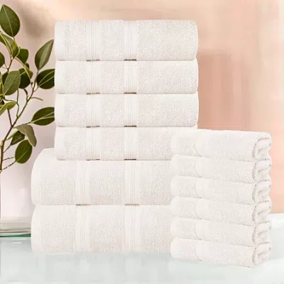 Superior Smart Dry Cotton 12pc Towel Set 12-pc. Quick Dry Bath Towel Set In White