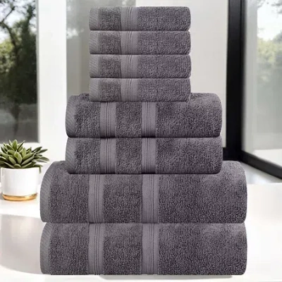 Superior Smart Dry Cotton 8pc Towel Set 8-pc. Quick Dry Bath Towel Set In Gray