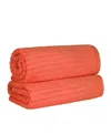 Superior Soho Checkered Border Cotton 2 Piece Bath Sheet Set, 68" X 34" In Coral