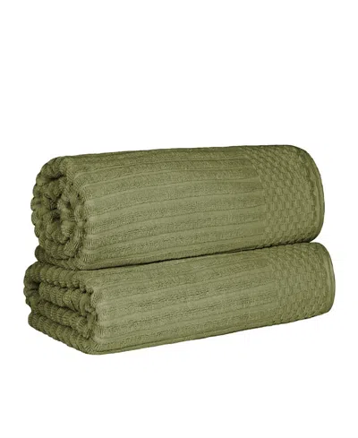 Superior Soho Checkered Border Cotton 2 Piece Bath Sheet Set, 68" X 34" In Sage