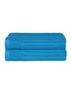 Superior Soho Checkered Border Cotton 2 Piece Bath Towel Set, 54" X 27" In Azure