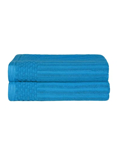 Superior Soho Checkered Border Cotton 2 Piece Bath Towel Set, 54" X 27" In Azure