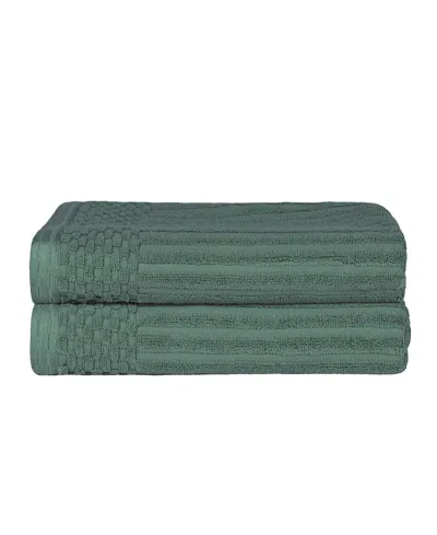 Superior Soho Checkered Border Cotton 2 Piece Bath Towel Set, 54" X 27" In Basil