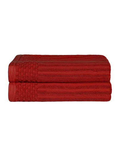Superior Soho Checkered Border Cotton 2 Piece Bath Towel Set, 54" X 27" In Burgundy