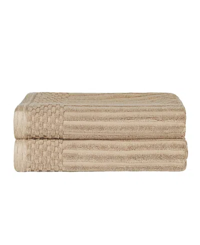 Superior Soho Checkered Border Cotton 2 Piece Bath Towel Set, 54" X 27" In Ivory