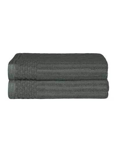 Superior Soho Checkered Border Cotton 2 Piece Bath Towel Set, 54" X 27" In Pine