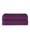 Superior Soho Checkered Border Cotton 2 Piece Bath Towel Set, 54" X 27" In Plum