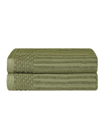 Superior Soho Checkered Border Cotton 2 Piece Bath Towel Set, 54" X 27" In Sage