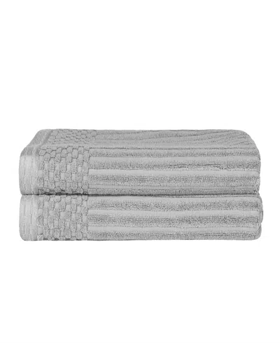 Superior Soho Checkered Border Cotton 2 Piece Bath Towel Set, 54" X 27" In Silver