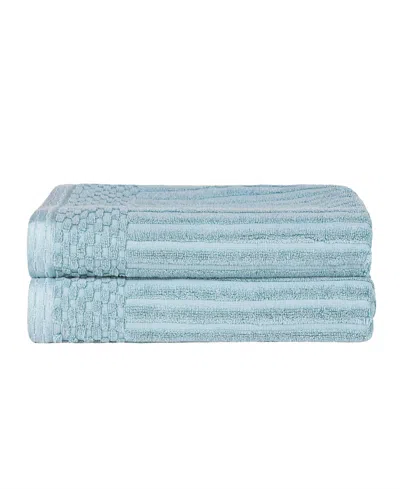 Superior Soho Checkered Border Cotton 2 Piece Bath Towel Set, 54" X 27" In Slate Blue