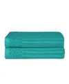 Superior Soho Checkered Border Cotton 2 Piece Bath Towel Set, 54" X 27" In Turquoise