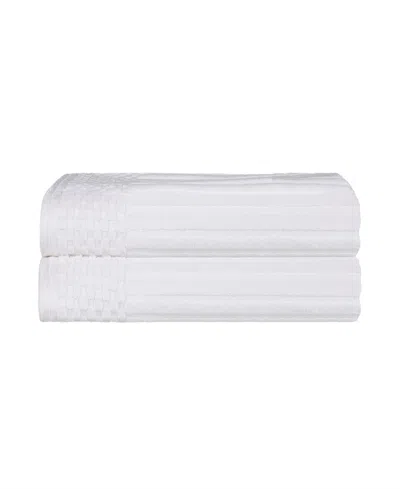 Superior Soho Checkered Border Cotton 2 Piece Bath Towel Set, 54" X 27" In White