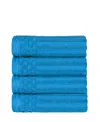 Superior Soho Checkered Border Cotton 4 Piece Cotton Hand Towel Set, 28" X 16" In Azure