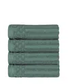 Superior Soho Checkered Border Cotton 4 Piece Cotton Hand Towel Set, 28" X 16" In Basil