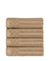 Superior Soho Checkered Border Cotton 4 Piece Cotton Hand Towel Set, 28" X 16" In Coffee