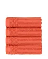 Superior Soho Checkered Border Cotton 4 Piece Cotton Hand Towel Set, 28" X 16" In Coral