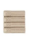 Superior Soho Checkered Border Cotton 4 Piece Cotton Hand Towel Set, 28" X 16" In Ivory