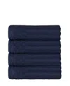 Superior Soho Checkered Border Cotton 4 Piece Cotton Hand Towel Set, 28" X 16" In Navy Blue