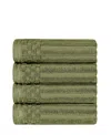 Superior Soho Checkered Border Cotton 4 Piece Cotton Hand Towel Set, 28" X 16" In Sage