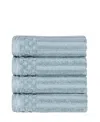 Superior Soho Checkered Border Cotton 4 Piece Cotton Hand Towel Set, 28" X 16" In Slate Blue